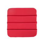 A square red seat pad with rounded corners and horizontal stitched sections, shown against a plain white background.
