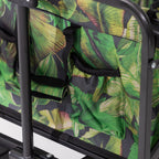 Close-up of the Havana green leaf-print fabric with built-in side storage pockets.