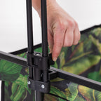 Close-up showing the adjustable pull handle mechanism on the beach trolley.