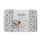 Hush brand fitted sheet with pattern on a white background