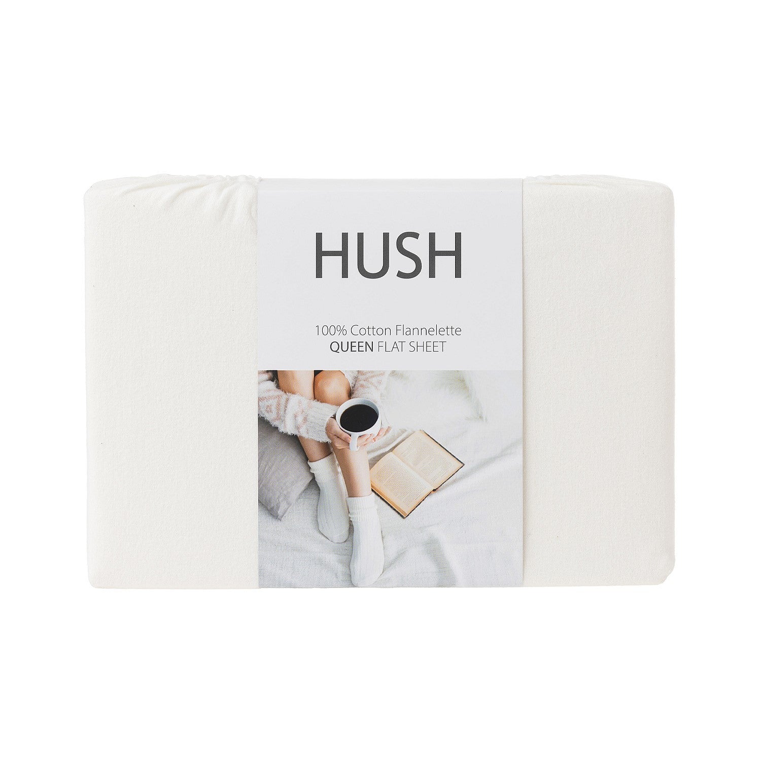 Hush brand flat sheet packaging on a white background