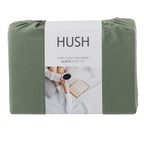 Green sheet set with 'HUSH' label on a white background