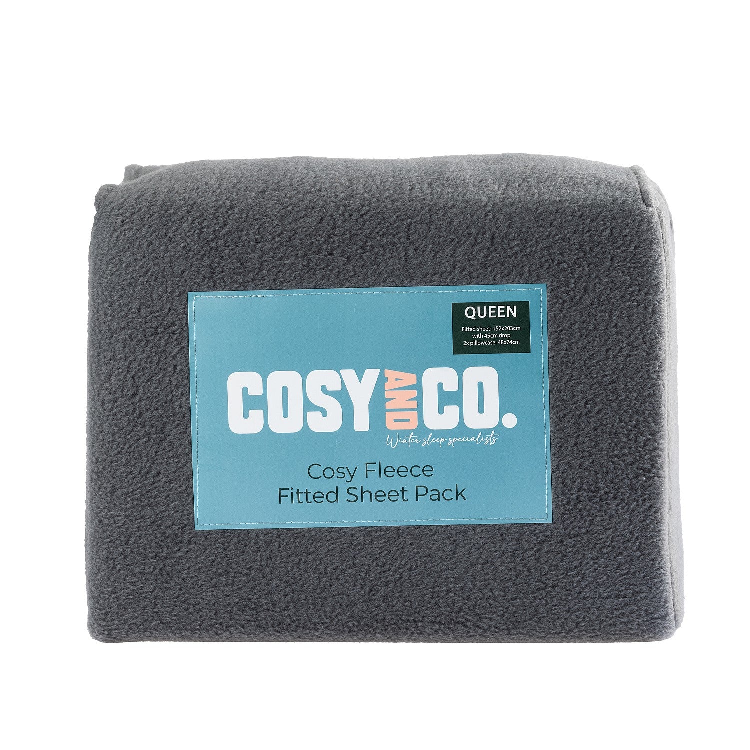 Cosy Fleece fitted sheet pack with Cosy & Co label on a white background