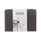 Gray flat sheet with 'Hush' branding on a white background