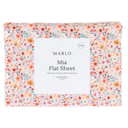 Marlo Mia Floral Flat Sheet folded in packaging featuring a colourful floral print on a soft blush background.