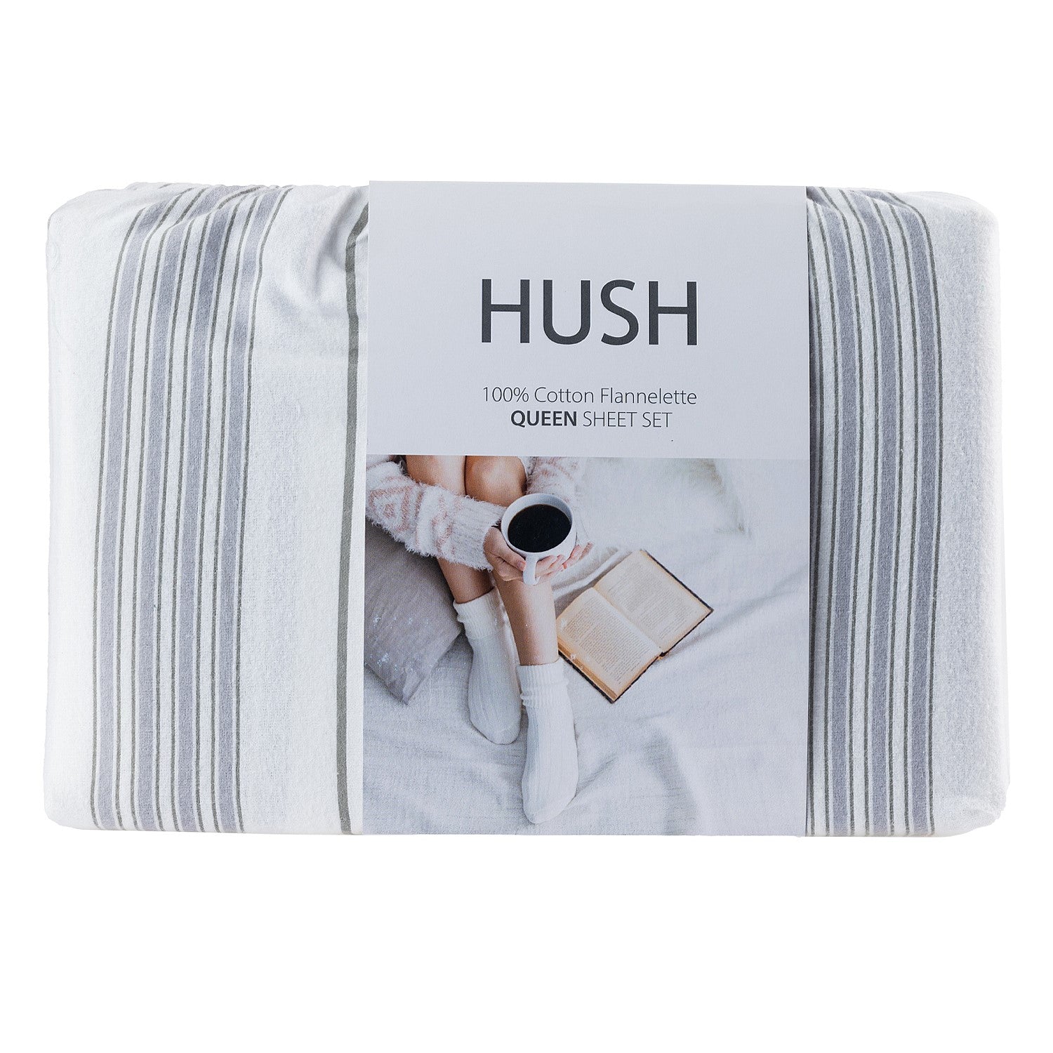 Hush Grey Stripe Cotton Flannelette Sheet Set