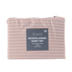 Packaged Solace Microflannel sheet set with striped pattern on a white background