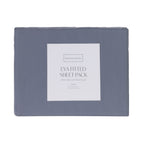 A blue sheet pack in fabric bag packaging on a plain white background.
