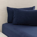 A navy polar fleece fitted sheet and matching pillowcases create a cosy, coordinated bedding look with an ultra-soft finish perfect for cooler nights.