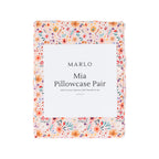 Marlo Mia Pillowcase Pair in floral print packaging featuring a pink background with delicate multicoloured flowers.