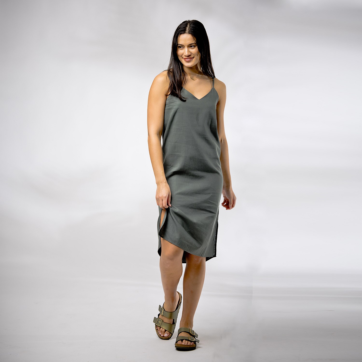chinese dress ladies Linen Maxi Dress with Pockets