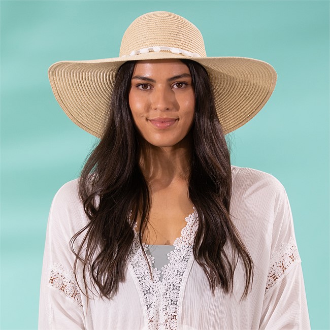 Sirene Women's Pompom Wide Brim Hat