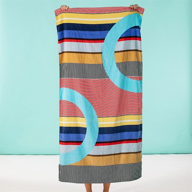 Seaside Supplies Velour Multi-Stripe With Circles Beach Towel