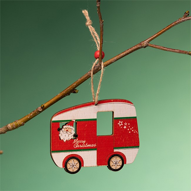 Christmas Wishes Wooden Santa In Caravan