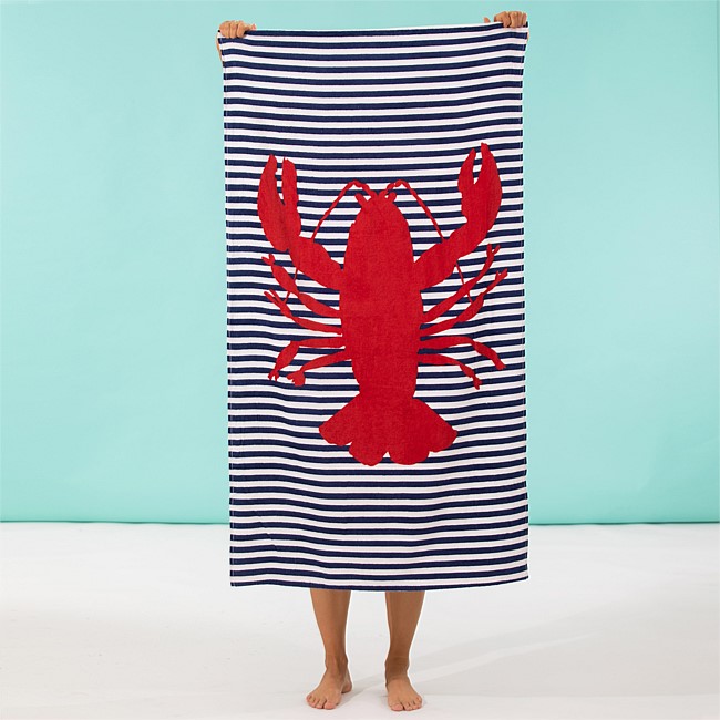 Seaside Supplies Navy Striped Lobster Beach Towel