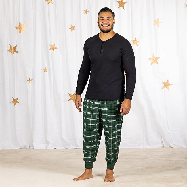 bb&b Sleep Mens Flannel Check Cuff Pants Green