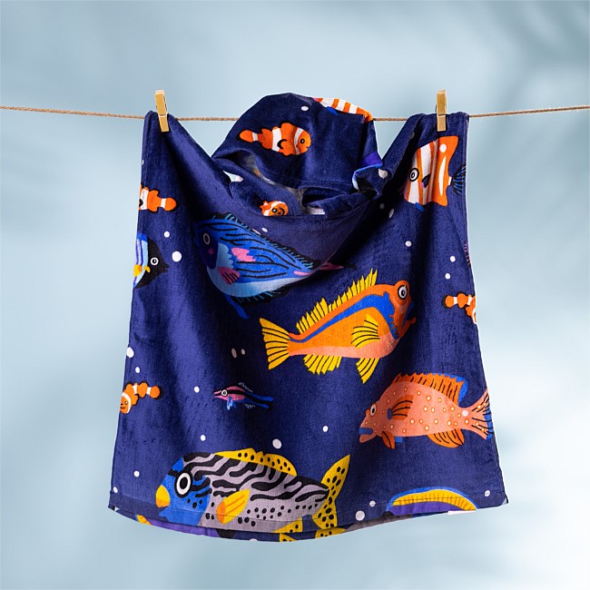 Seaside Supplies Kids Velour Poncho Swimming Fish