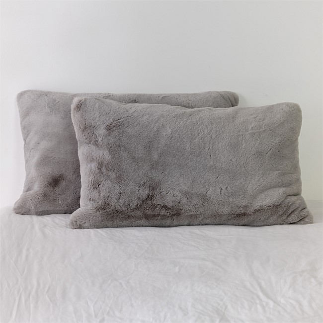 Design Republique Evelyn Faux Rabbit Fur Pillowcase Pair