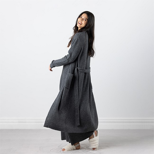 Simple & Sunday Ribbed Knit Longline Cardigan Charcoal