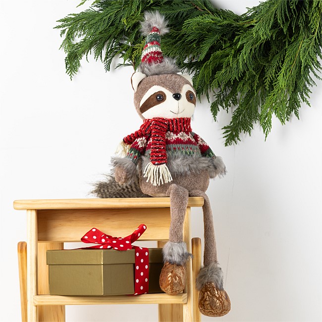  Christmas Wishes Long Leg Racoon with Jumper 50cm 