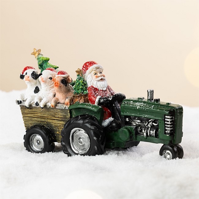 Christmas Wishes Santa On Tractor With Animals