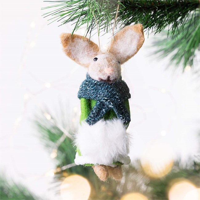 Christmas Wishes Felt Bunny with Scarf Hanging Decoration