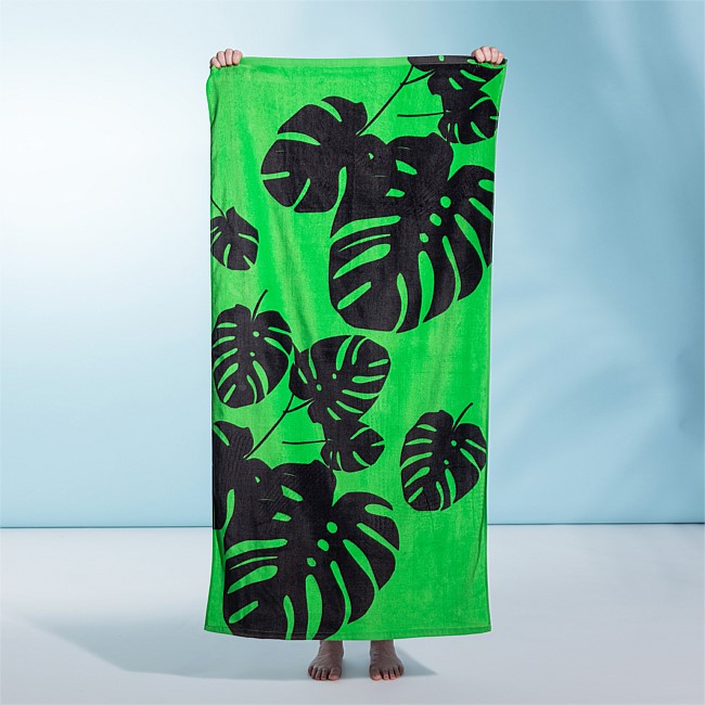 Seaside Supplies Velour Beach Towel Monstera Green 75x150cm
