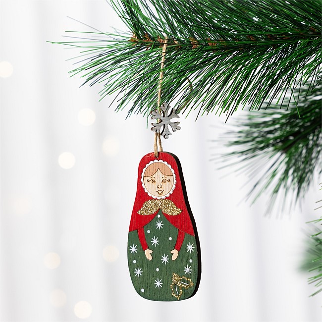 Christmas Wishes Wooden Russian Doll Hanging Tree Decoration