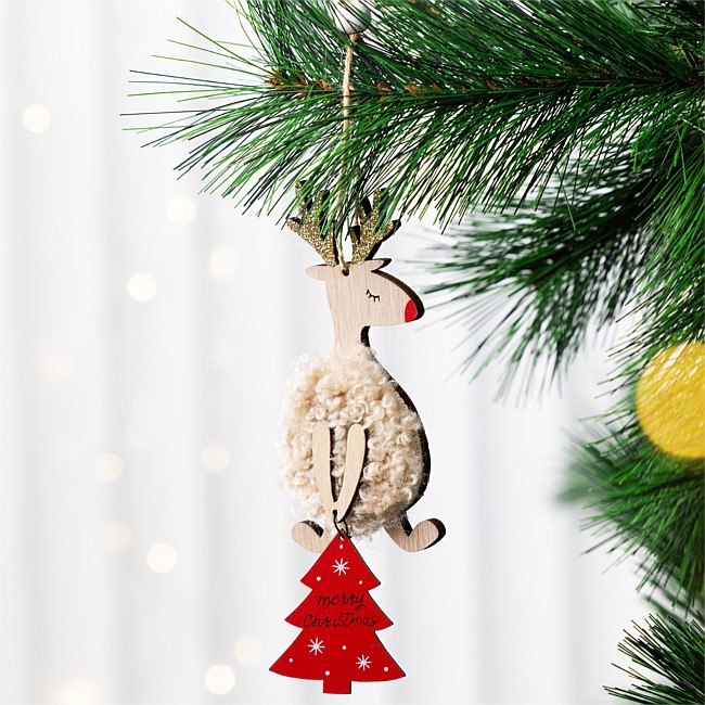 Christmas Wishes Wooden Reindeer Hanging Tree Decoration