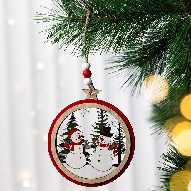 Christmas Wishes Snowmen In Circle Hanging Tree Decoration