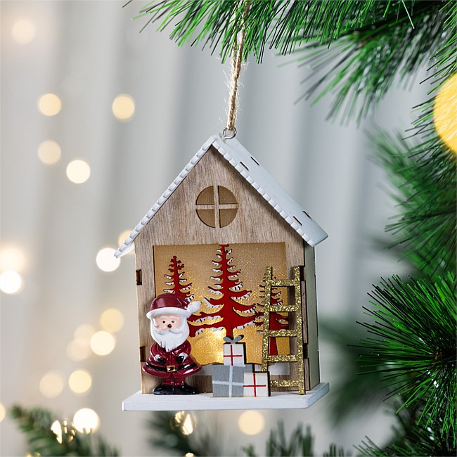  Christmas Wishes Wooden Santa House Hanging Decoration