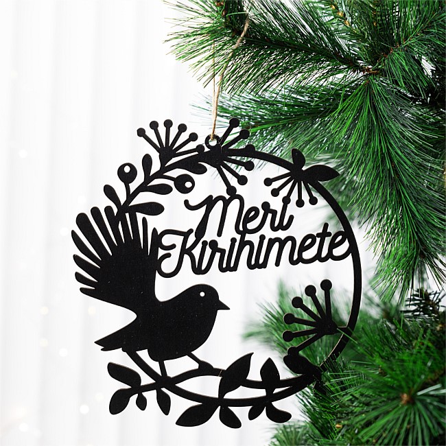 Christmas Wishes Black Meri Kirihimete Faintail Hanging Tree Decoration