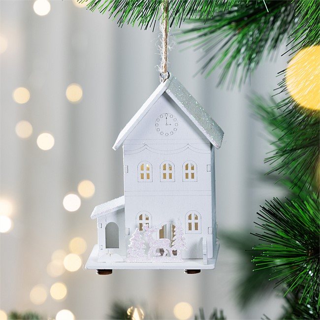 Christmas Wishes Wooden White House Hanging Decoration