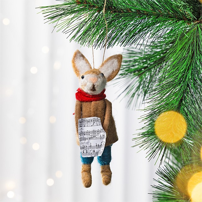 Christmas Wishes Carol Bunny Felt Hanging Decoration