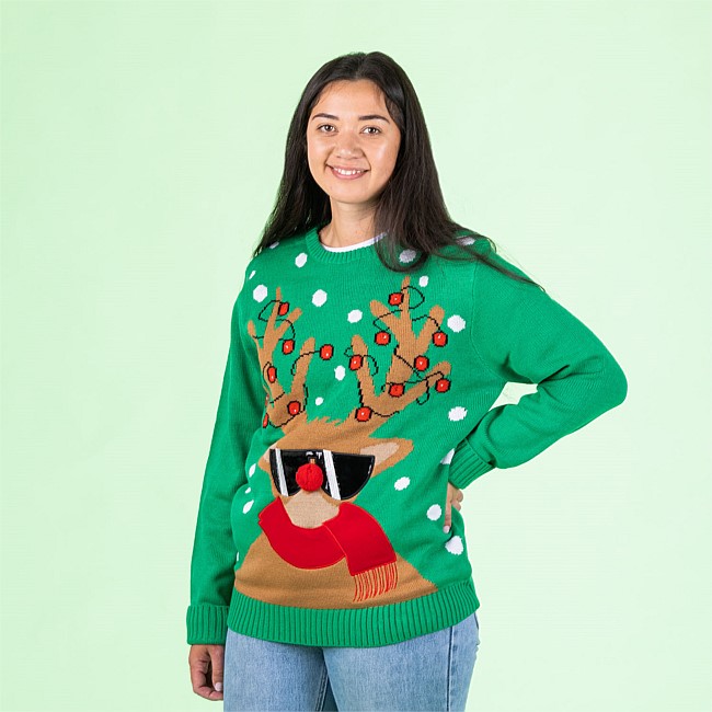 Christmas Wishes Light Up Reindeer Jumper 