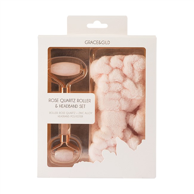 Grace & Gild Rose Quartz Roller & Headband Set Grace & Gild Rose Quartz Roller & Headband Set