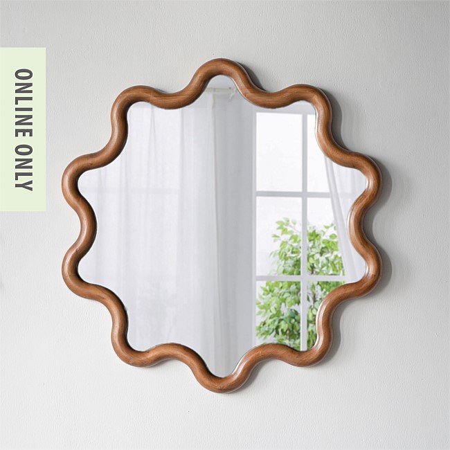 Design Republique Wavy Wood Round Mirror