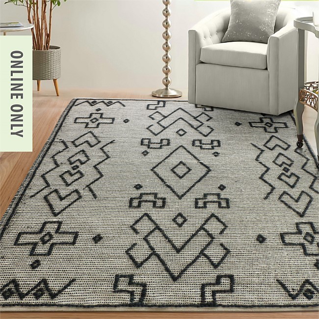 Solace Dakota Ivory & Charcoal Wool Rug 160x230cm