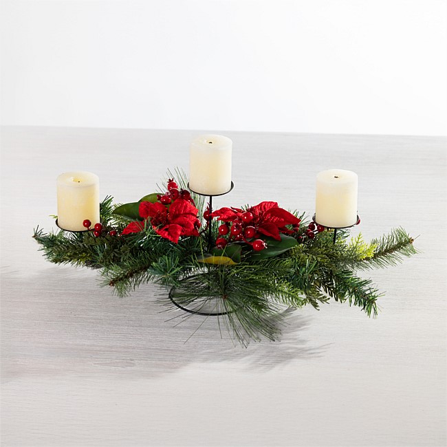 Christmas Wishes Xmas Poinsettia 3 Candle Holder Christmas Wishes Xmas Poinsettia 3 Candle Holder