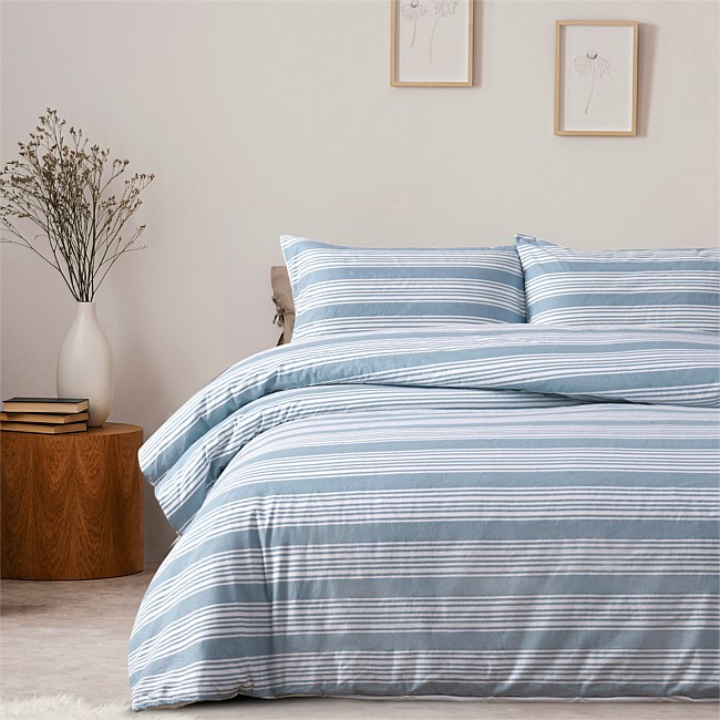 Hometones Blue Stripe Flannelette Duvet Cover Set Hometones Blue Stripe Flannelette Duvet Cover Set