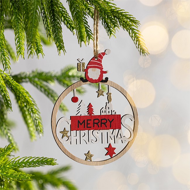 Christmas Wishes Wooden Merry Xmas Circle Hanging Christmas Tree Decoration