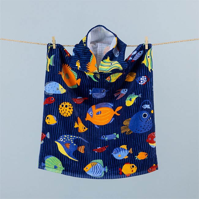 Seaside Supplies Kids Velour Poncho Fish