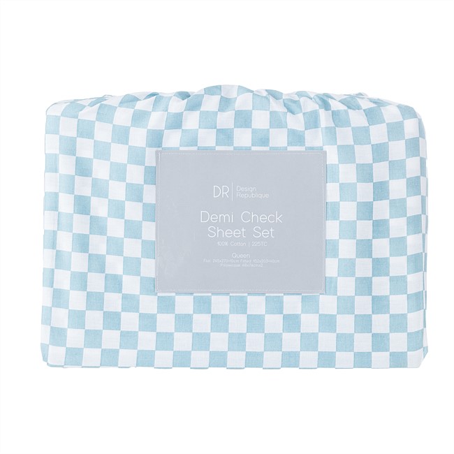 Design Republique Demi Blue Check Cotton Sheet Set Design Republique Demi Blue Check Cotton Sheet Set