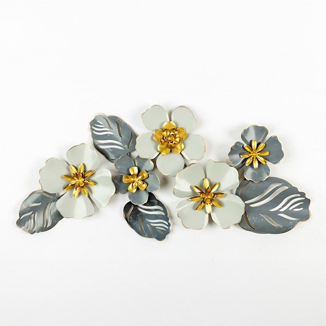 Home Chic Metal Grey & White Flowers Wall Art
