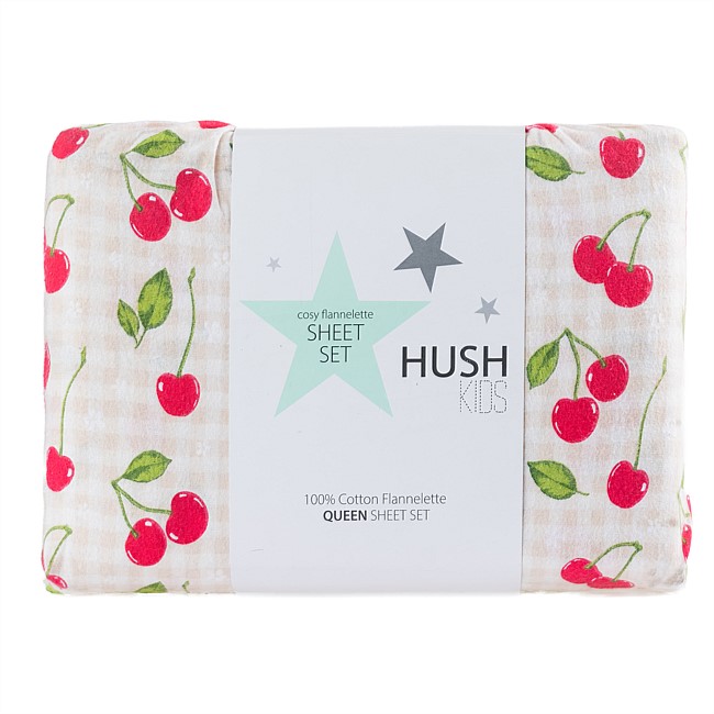 Hush Kids Cherry Daisies Flannelette Sheet Set Hush Kids Cherry Daisies Flannelette Sheet Set