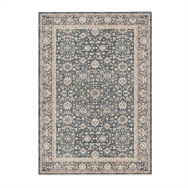 Gracious Living Dexy Floral Border Rug Charcoal 160x230cm Gracious Living Dexy Floral Border Rug Charcoal 160x230cm