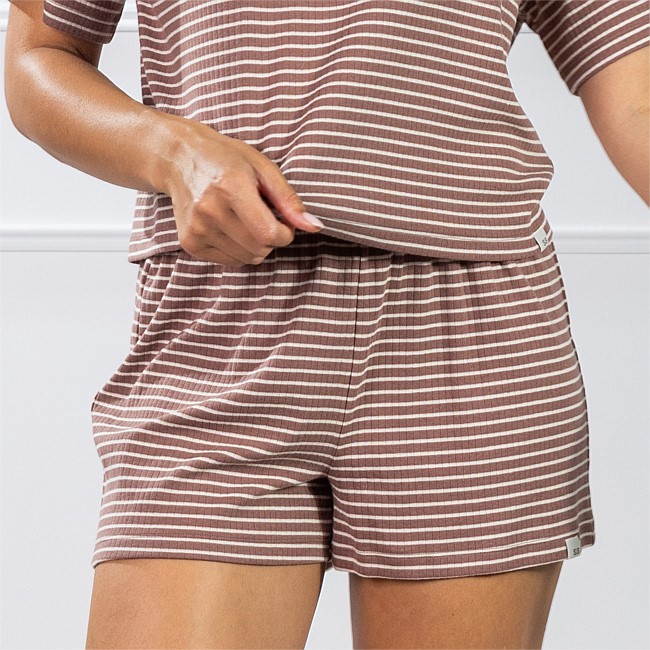 Simple & Sunday Lounge Stripe Rib Knit Shorts 