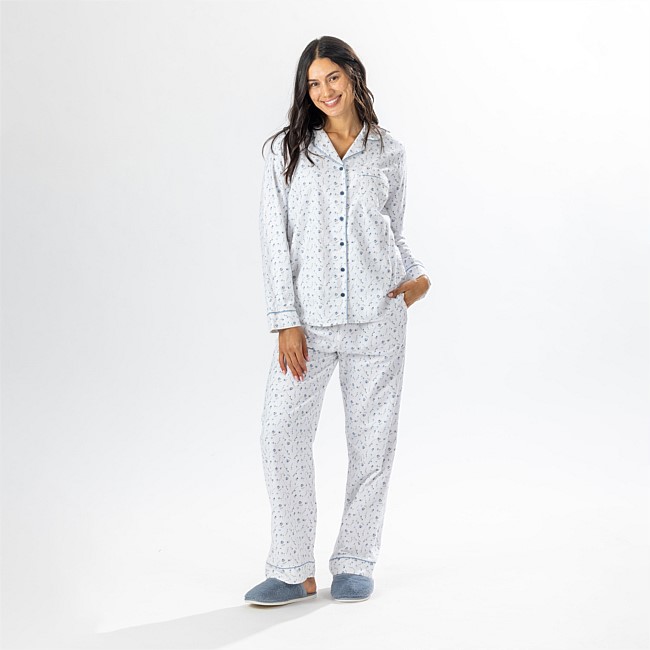 Gracious Living Blue Floral Flannelette PJ Set 