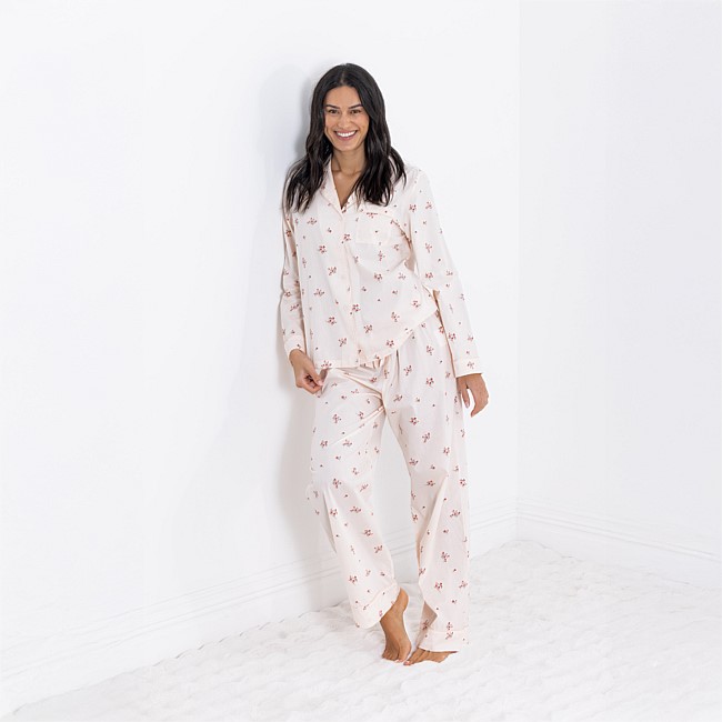 Gracious Living Cotton Long Sleeve Shirt and Pant PJ Set Blush