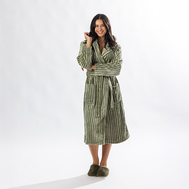 Solace Contrast Stripe 3/4 Hooded Bathrobe Khaki